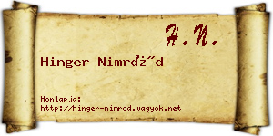 Hinger Nimród névjegykártya